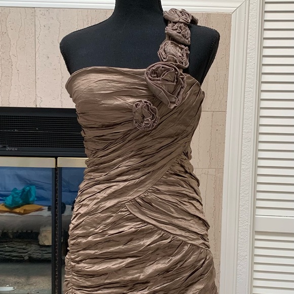 BCBG MaxAzria Latte EVANGELINE One Shoulder Dress Size 8 - Picture 5 of 5